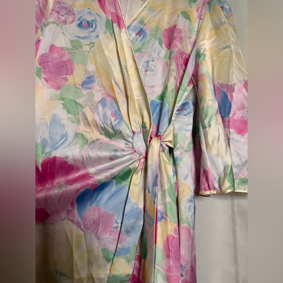 Vintage Lucie Ann Satin Pastel Floral Robe Neglige Medium - Picture 7 of 13